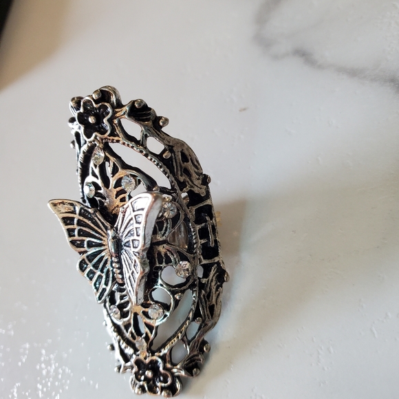 Large Butterfly Antique Silver Tone Adjustable Band Ring 💥3 for $24💥 - Picture 4 of 12